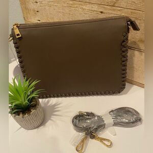 Melie Bianco Elegant Leather Crossbody Bag. Color: Mushroom